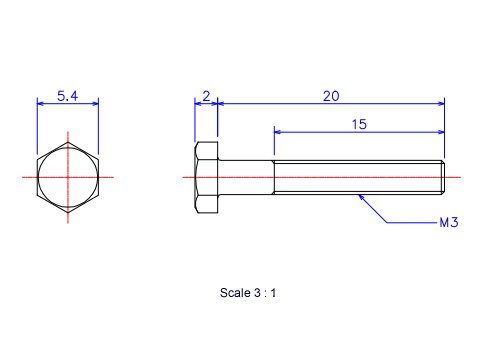 Keramische Schrauben Sechskant-Kopf [Bolzen] M3x20L Metrisches [Zeichnung]