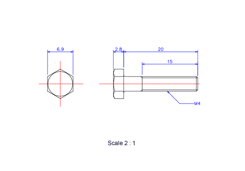 Keramische Schrauben Sechskant-Kopf [Bolzen] M4x20L Metrisches [Zeichnung]