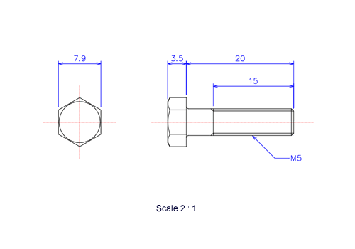 Keramische Schrauben Sechskant-Kopf [Bolzen] M5x20L Metrisches [Zeichnung]