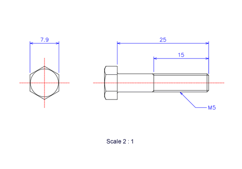 Keramische Schrauben Sechskant-Kopf [Bolzen] M5x25L Metrisches [Zeichnung]