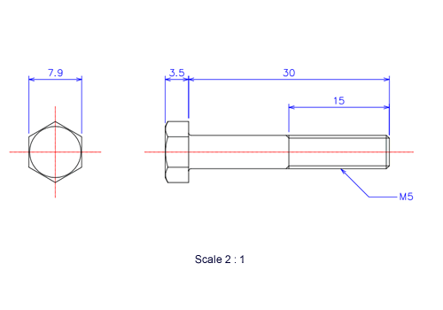 Keramische Schrauben Sechskant-Kopf [Bolzen] M5x30L Metrisches [Zeichnung]