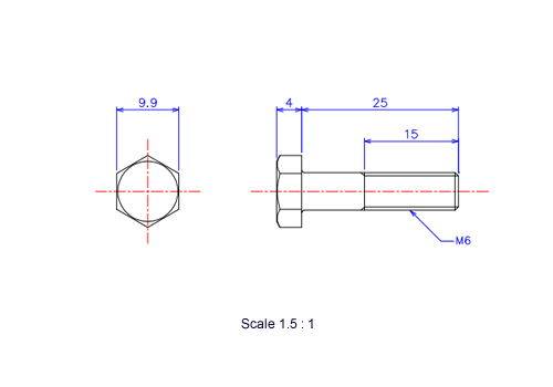 Keramische Schrauben Sechskant-Kopf [Bolzen] M6x25L Metrisches [Zeichnung]