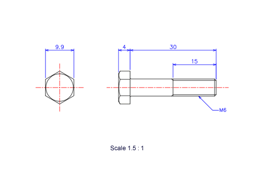 Keramische Schrauben Sechskant-Kopf [Bolzen] M6x30L Metrisches [Zeichnung]