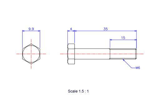 Keramische Schrauben Sechskant-Kopf [Bolzen] M6x35L Metrisches [Zeichnung]