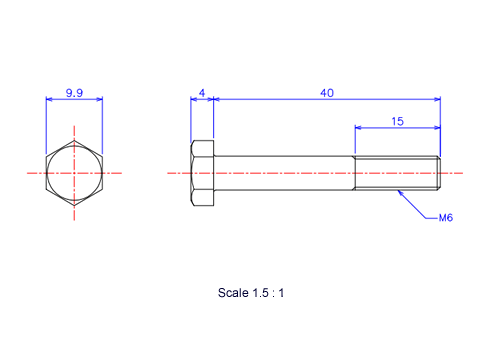 Keramische Schrauben Sechskant-Kopf [Bolzen] M6x40L Metrisches [Zeichnung]
