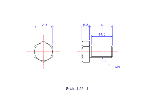 Keramische Schrauben Sechskant-Kopf [Bolzen] M8x16L Metrisches [Zeichnung]