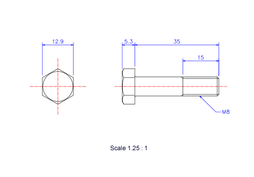 Keramische Schrauben Sechskant-Kopf [Bolzen] M8x35L Metrisches [Zeichnung]