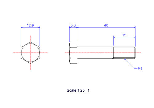 Keramische Schrauben Sechskant-Kopf [Bolzen] M8x40L Metrisches [Zeichnung]