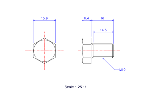 Keramische Schrauben Sechskant-Kopf [Bolzen] M10x16L Metrisches [Zeichnung]