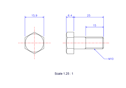 Keramische Schrauben Sechskant-Kopf [Bolzen] M10x25L Metrisches [Zeichnung]