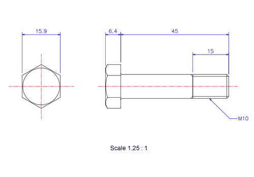 Keramische Schrauben Sechskant-Kopf [Bolzen] M10x45L Metrisches [Zeichnung]
