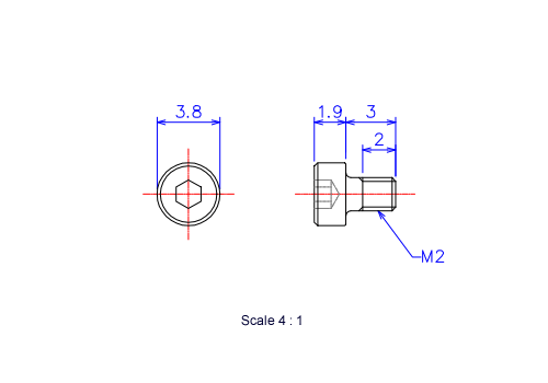Keramische Schrauben Innen-Sechskant-Kopf M2x3L Metrisches [Zeichnung]