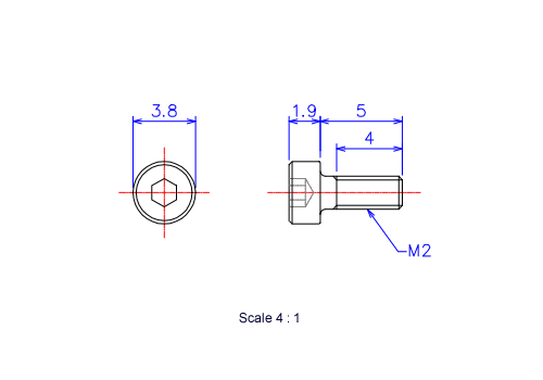 Keramische Schrauben Innen-Sechskant-Kopf M2x5L Metrisches [Zeichnung]