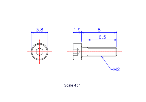 Keramische Schrauben Innen-Sechskant-Kopf M2x8L Metrisches [Zeichnung]
