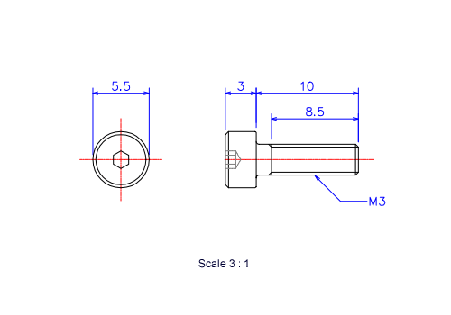 Keramische Schrauben Innen-Sechskant-Kopf M3x10L Metrisches [Zeichnung]