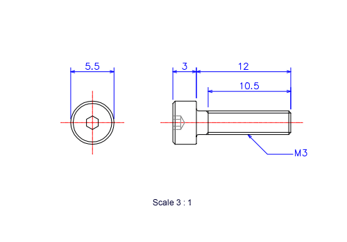 Keramische Schrauben Innen-Sechskant-Kopf M3x12L Metrisches [Zeichnung]