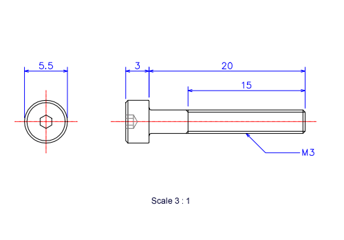 Keramische Schrauben Innen-Sechskant-Kopf M3x20L Metrisches [Zeichnung]