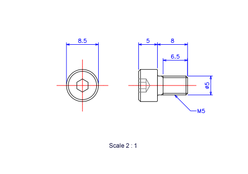 Keramische Schrauben Innen-Sechskant-Kopf M5x8L Metrisches [Zeichnung]