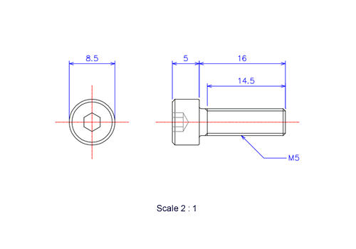 Keramische Schrauben Innen-Sechskant-Kopf M5x16L Metrisches [Zeichnung]