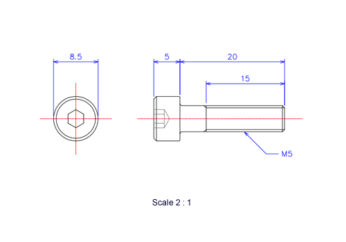 Keramische Schrauben Innen-Sechskant-Kopf M5x20L Metrisches [Zeichnung]