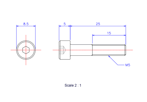 Keramische Schrauben Innen-Sechskant-Kopf M5x25L Metrisches [Zeichnung]