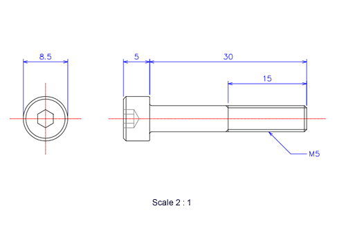 Keramische Schrauben Innen-Sechskant-Kopf M5x30L Metrisches [Zeichnung]