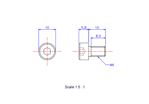 Keramische Schrauben Innen-Sechskant-Kopf M5x10L Metrisches [Zeichnung]