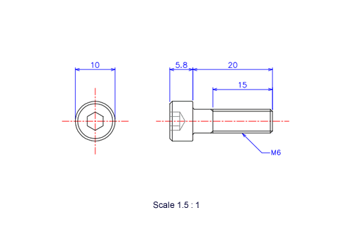 Keramische Schrauben Innen-Sechskant-Kopf M5x20L Metrisches [Zeichnung]