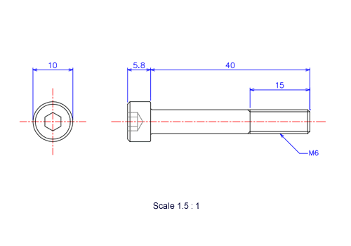 Keramische Schrauben Innen-Sechskant-Kopf M5x40L Metrisches [Zeichnung]