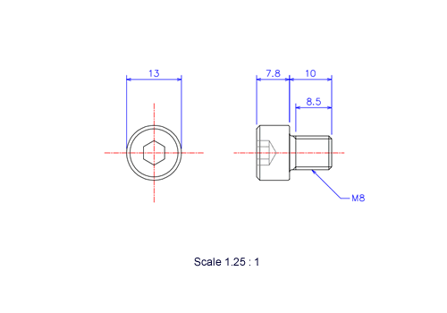 Keramische Schrauben Innen-Sechskant-Kopf M8x10L Metrisches [Zeichnung]