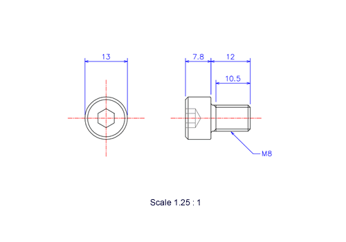 Keramische Schrauben Innen-Sechskant-Kopf M8x12L Metrisches [Zeichnung]