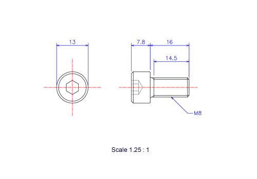 Keramische Schrauben Innen-Sechskant-Kopf M8x16L Metrisches [Zeichnung]