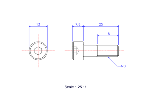 Keramische Schrauben Innen-Sechskant-Kopf M8x25L Metrisches [Zeichnung]