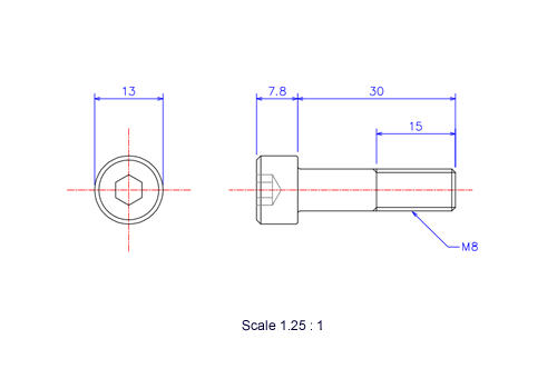 Keramische Schrauben Innen-Sechskant-Kopf M8x30L Metrisches [Zeichnung]
