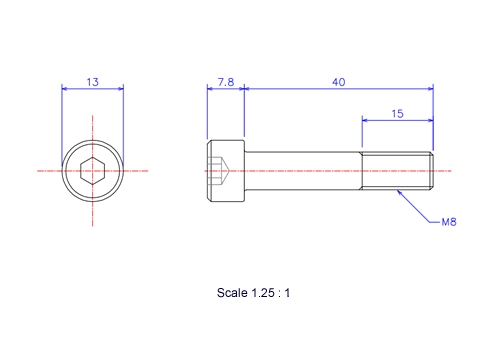 Keramische Schrauben Innen-Sechskant-Kopf M8x40L Metrisches [Zeichnung]