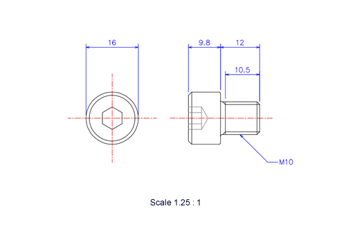 Keramische Schrauben Innen-Sechskant-Kopf M10x12L Metrisches [Zeichnung]