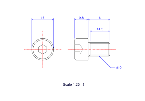 Keramische Schrauben Innen-Sechskant-Kopf M10x16L Metrisches [Zeichnung]