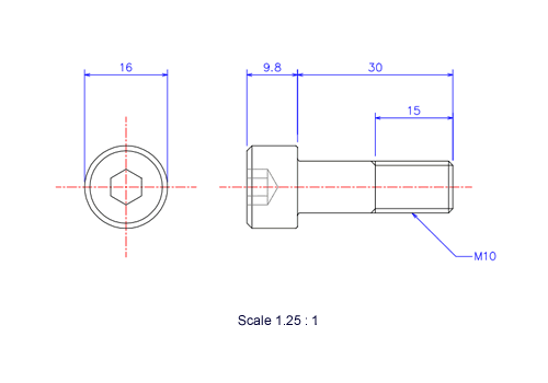 Keramische Schrauben Innen-Sechskant-Kopf M10x30L Metrisches [Zeichnung]