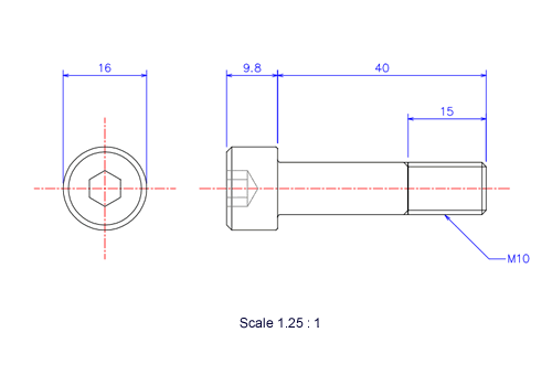 Keramische Schrauben Innen-Sechskant-Kopf M10x40L Metrisches [Zeichnung]