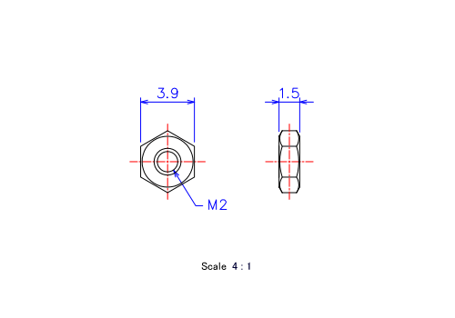 Keramische Schraubenmutter M2x1.5t Metrisches [Zeichnung]