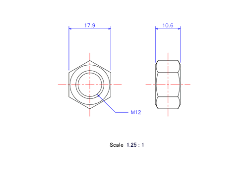 Keramische Schraubenmutter M12x10.6t Metrisches [Zeichnung]