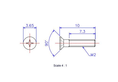 Keramische Schrauben Senk-Kopf M2x10L Metrisches [Zeichnung]