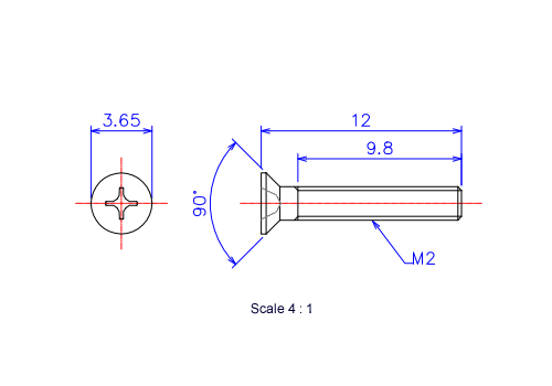 Keramische Schrauben Senk-Kopf M2x12L Metrisches [Zeichnung]