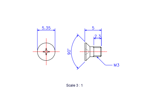 Keramische Schrauben Senk-Kopf M3x5L Metrisches [Zeichnung]