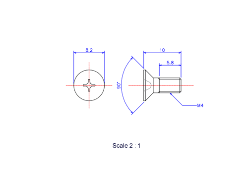 Keramische Schrauben Senk-Kopf M4x10L Metrisches [Zeichnung]