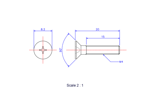 Keramische Schrauben Senk-Kopf M4x20L Metrisches [Zeichnung]