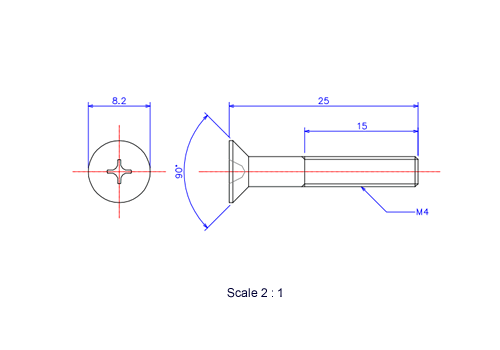 Keramische Schrauben Senk-Kopf M4x25L Metrisches [Zeichnung]