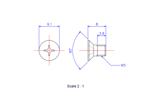 Keramische Schrauben Senk-Kopf M5x8L Metrisches [Zeichnung]