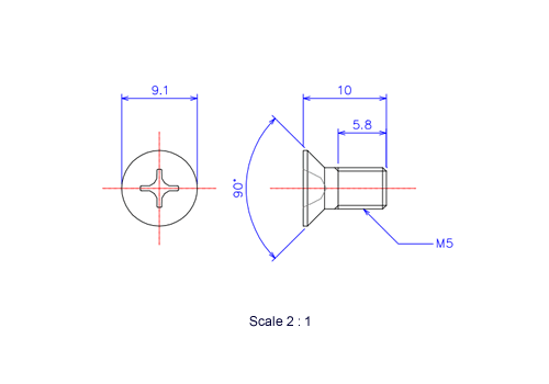 Keramische Schrauben Senk-Kopf M5x10L Metrisches [Zeichnung]