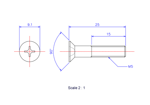 Keramische Schrauben Senk-Kopf M5x25L Metrisches [Zeichnung]